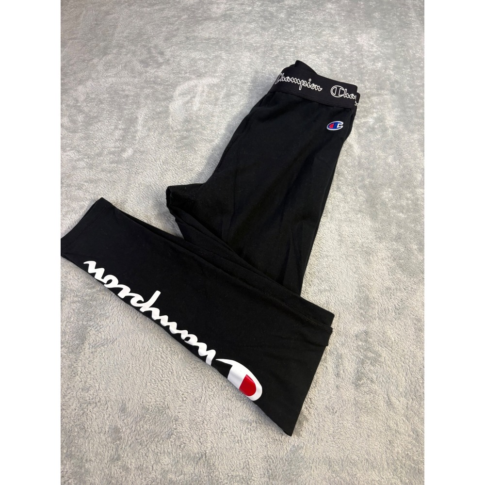 Champion Womens Black Script Logo Leggings Elastic Waist Athletic Tights Small